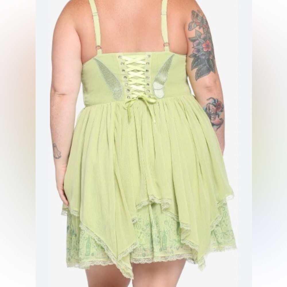 Disney tinkerbell cosplay Lime Green Lace Trim Dress Sz 1X lace up bodice - Picture 2 of 10